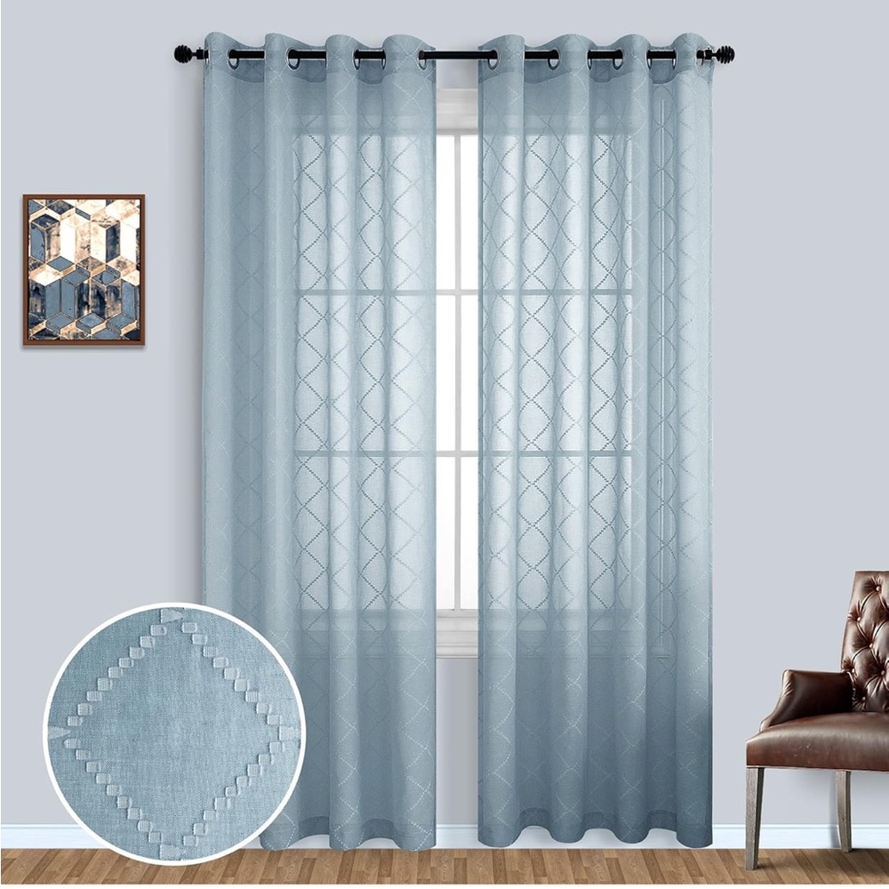 Koufall Stone Blue Sheer Curtains (Pack Of 2) 96"L x 52"W